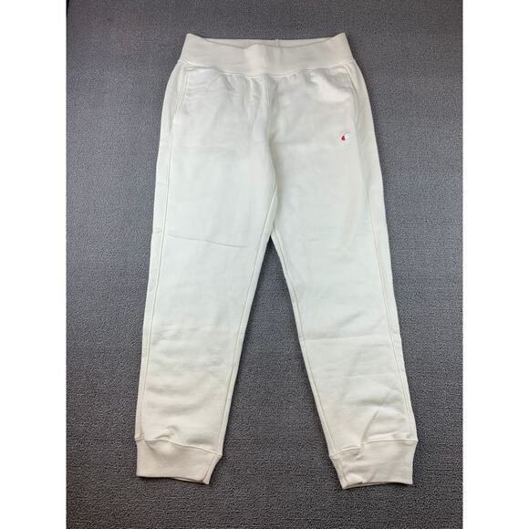 Champion Men's Large Reverse Weave Joggers Logo Cream Pockets - Picture 1 of 9